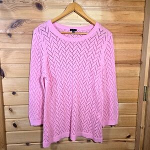 Talbots Cotton Linen Crochet Pullover Sweater Pink Long Sleeve Womens XL